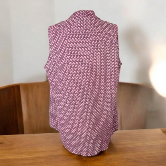 Rose & Olive pink polka dot V-Neck sleeveless pleated flowy blouse Xl - Picture 5 of 9